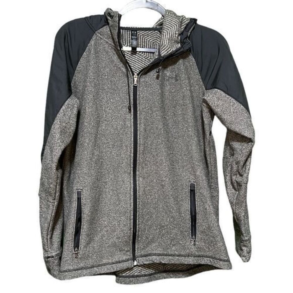 Under Armour Cold Gear Full Zip Jacket Hooded Zip Pockets Long Sleeve Gray Large